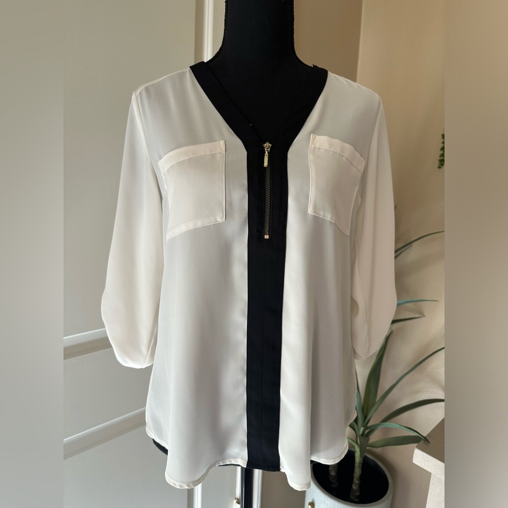 Express Cream V-Neck Billowy Sleeve Blouse